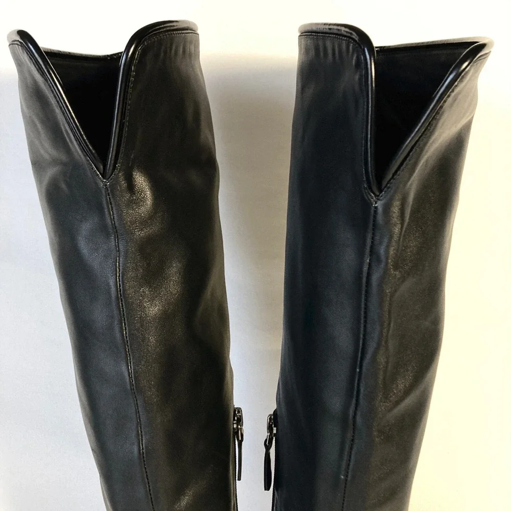 10 Crosby Derek Lam Pointy Over The Knee Black Leather Heel Boot Women 7 RP$650